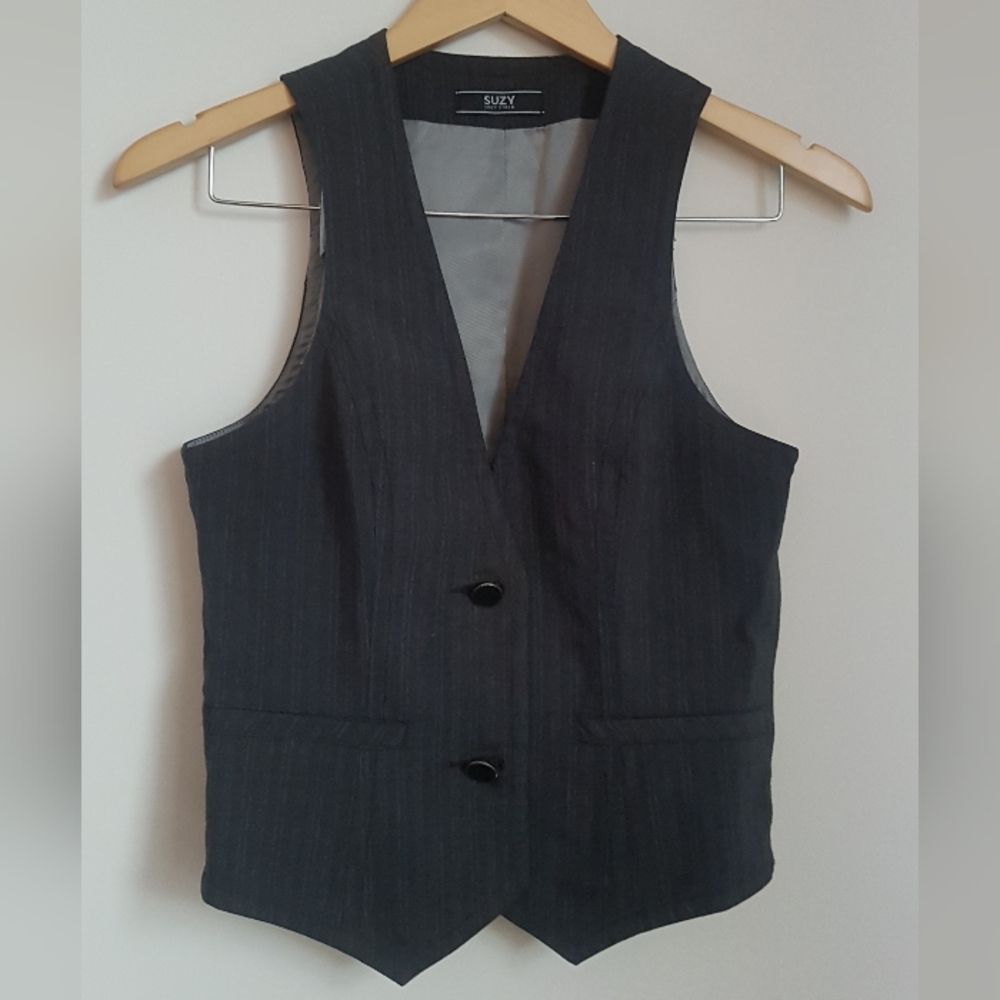 [SUZY SHIER] Gray Striped Vest